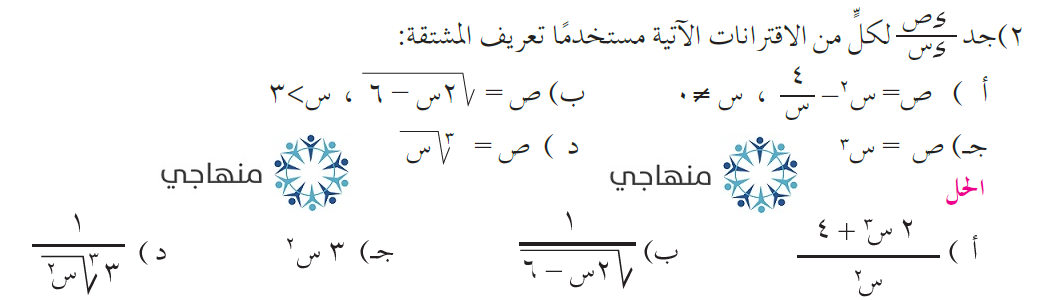 إجابات تمارين ومسائل المشتقة الأولى التوجيهي العلمي